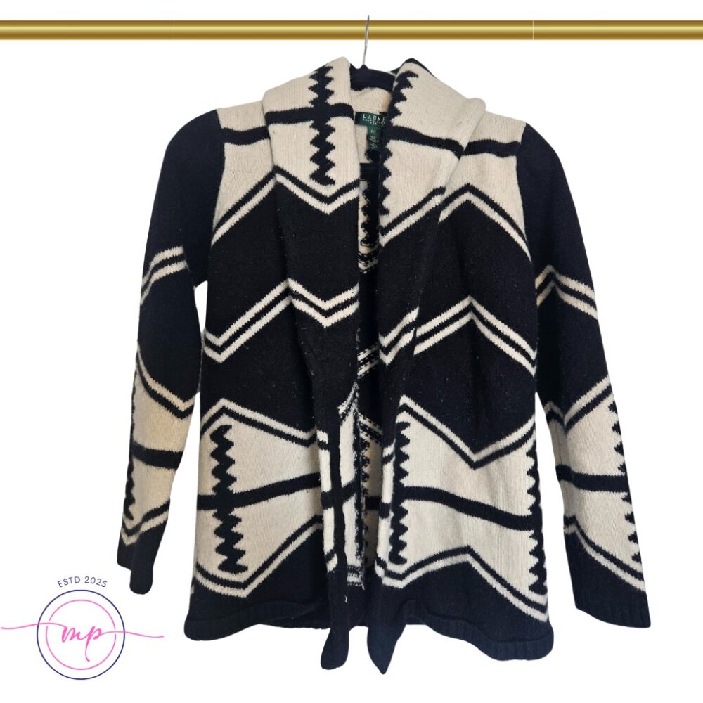 Vintage Ralph Lauren Western Cardigan - Bold Boho Aztec Print, Lux Lambswool